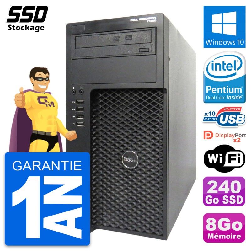 Dell Precision T1650 MT Desktop Computer - Pentium G2020, 8GB RAM, 240GB SSD, Windows 10, WiFi