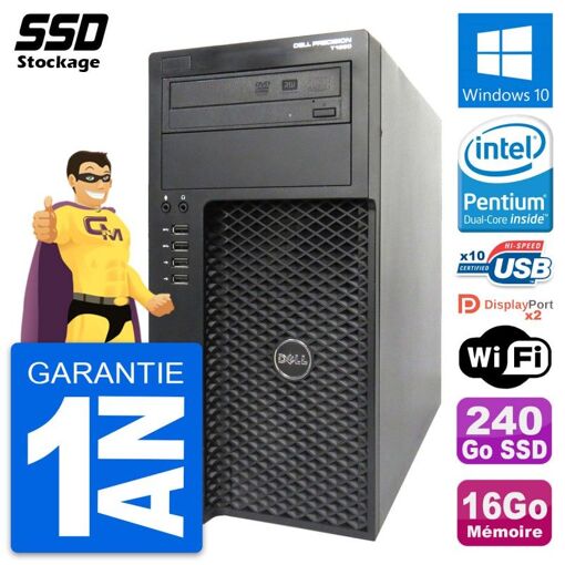 Dell Precision T1650 MT Desktop Computer - Pentium G2020, 16GB RAM, 240GB SSD, Windows 10, WiFi