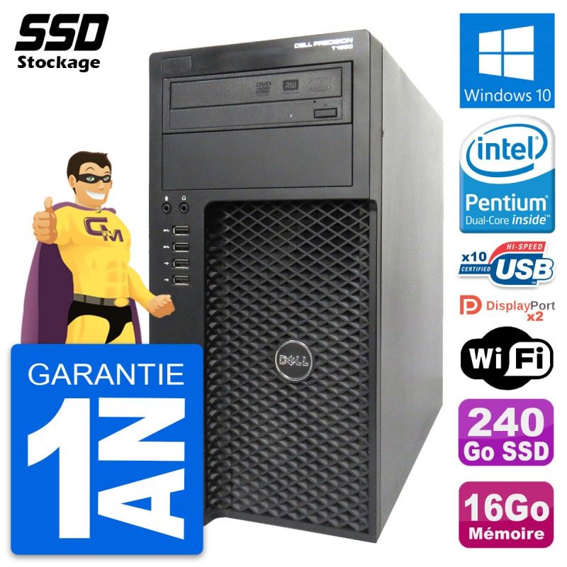 Dell Precision T1650 MT Desktop Computer - Pentium G2020, 16GB RAM, 240GB SSD, Windows 10, WiFi