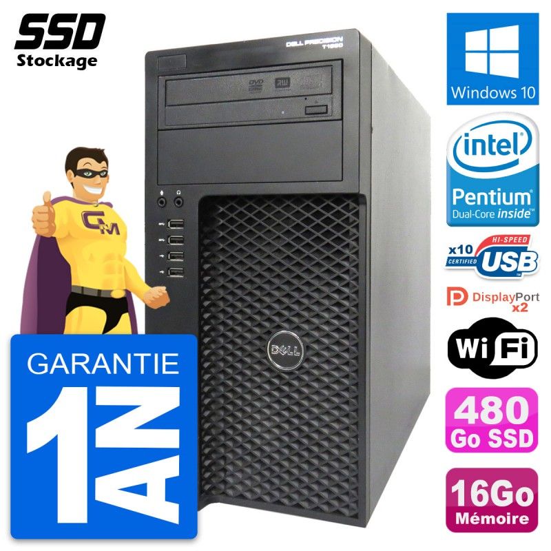 Dell Precision T1650 MT Desktop PC - Pentium G2020, 16GB RAM, 480GB SSD, Windows 10, WiFi