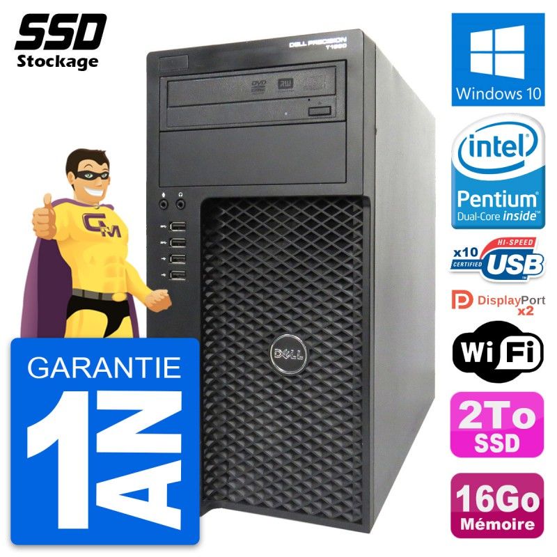 Dell Precision T1650 MT Desktop PC - Intel Pentium G2020, 16GB RAM, 2TB SSD, Windows 10, WiFi