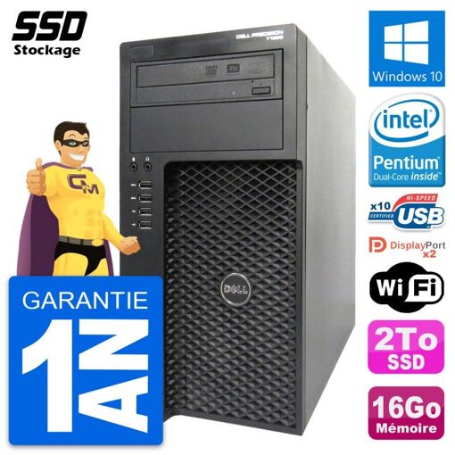 PC de escritorio Dell Precision T1650 MT - Procesador Intel Pentium G2020, 16GB de RAM, 2TB SSD, Windows 10, WiFi
