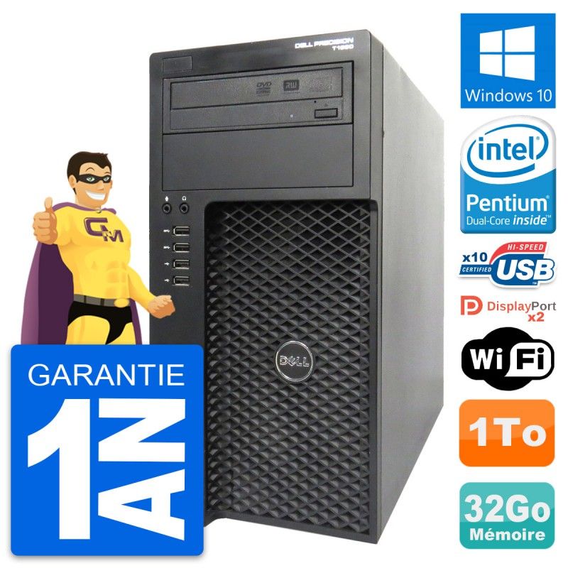 Dell Precision T1650 MT Desktop Computer - Intel G2020, 32GB RAM, 1TB HDD, Windows 10, WiFi