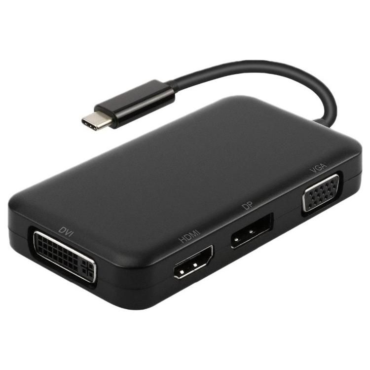 DLH Video Adapter - USB-C Male to HD-15 (VGA), HDMI, DVI, DisplayPort Female - 15cm - Black - Supports 4K60Hz (3840 x 2160) (DP), 4K30Hz (HDMI)