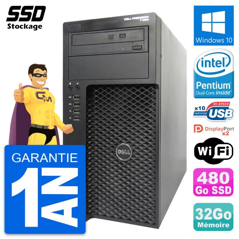 Dell Precision T1650 MT Desktop PC - Pentium G2020, 32GB RAM, 480GB SSD, Windows 10, WiFi