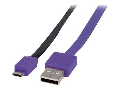 IC Intracom Manhattan USB Cable - Micro-USB Type B (M) to USB (M) - USB 2.0 - 1m - Molded, Flat - Purple/Black