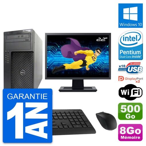 Dell Precision T1650 MT Desktop Computer - 22" Screen, Intel Pentium G2020, 8GB RAM, 500GB HDD, Windows 10, WiFi