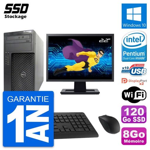 Dell Precision T1650 MT Desktop PC - 22" Screen, Intel Pentium G2020, 8GB RAM, 120GB SSD, Windows 10, Wifi