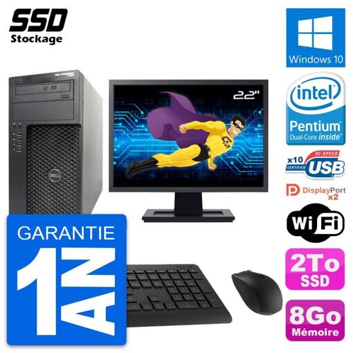 Computadora de escritorio Dell Precision T1650 MT - Pantalla de 22", Procesador Intel Pentium G2020, 8 GB de RAM, 2 TB SSD, Windows 10, WiFi
