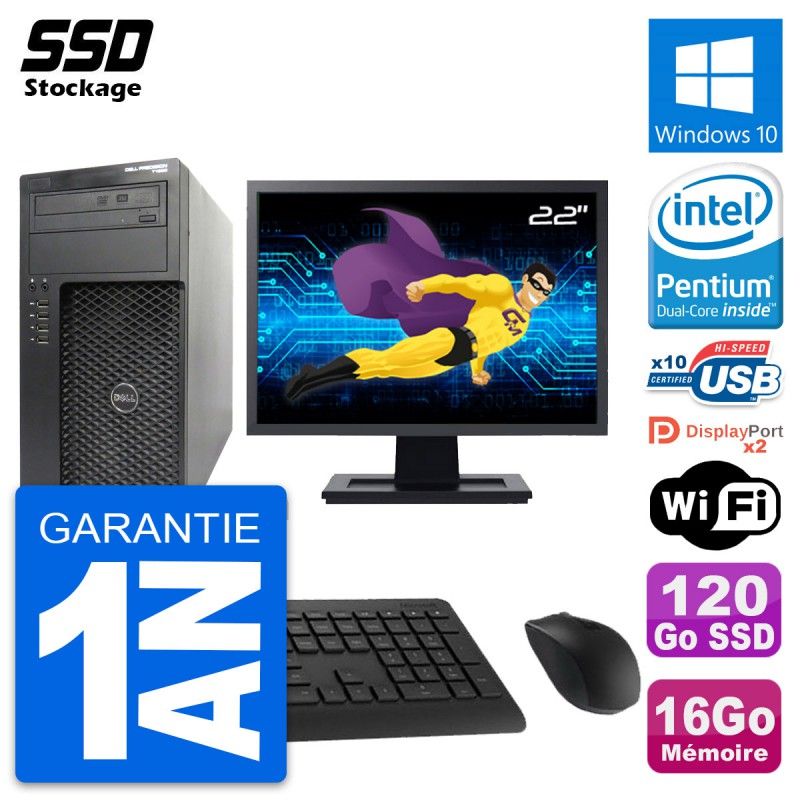 Dell Precision T1650 MT Desktop Computer | 22" Screen | Intel Pentium G2020 | 16GB RAM | 120GB SSD | Windows 10