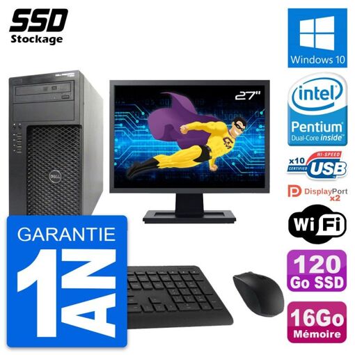 Computadora de escritorio Dell Precision T1650 MT, pantalla de 27'', procesador Intel Pentium G2020, 16 GB de RAM, 120 GB SSD, Windows 10, WiFi