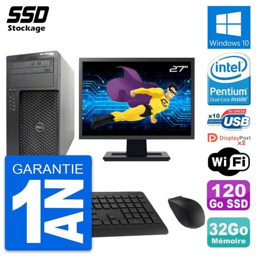 Computadora de escritorio Dell Precision T1650 MT - Pantalla de 27", Intel Pentium G2020, 32 GB de RAM, 120 GB SSD, Windows 10, Wifi