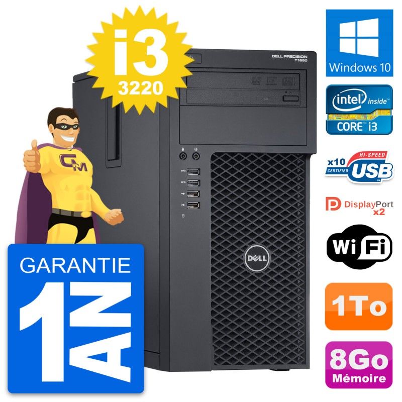 Dell Precision T1650 MT Desktop PC - Intel i3-3220, 8GB RAM, 1TB HDD, Windows 10, WiFi