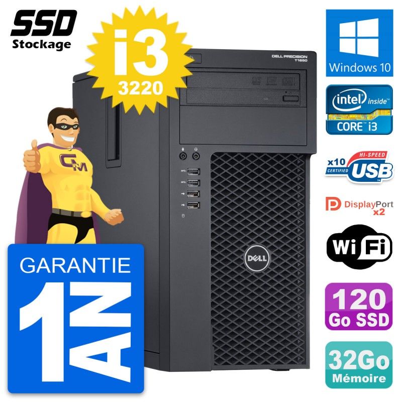 PC de escritorio Dell Precision T1650 MT - Intel i3-3220, 32 GB de RAM, 120 GB SSD, Windows 10, WiFi