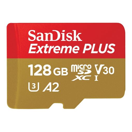 SanDisk Extreme PLUS - MicroSDXC to SD Card Adapter - 128GB - A2 / Video Class V30 / UHS-I U3 / Class 10 - microSDXC UHS-I
