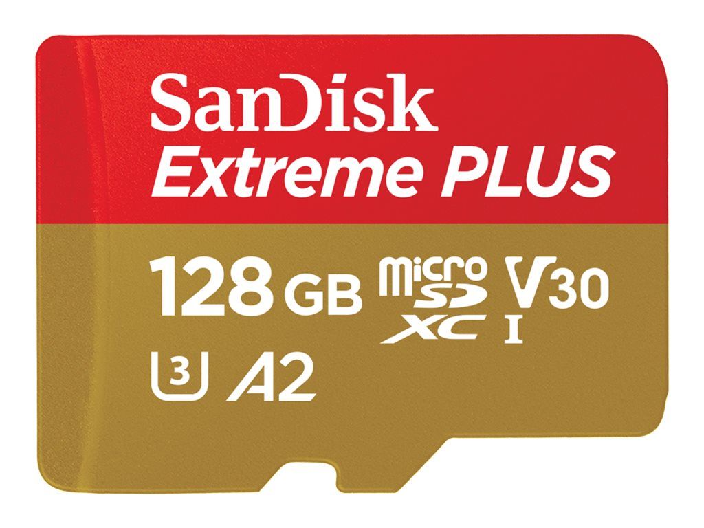 Tarjeta de memoria SanDisk Extreme PLUS (incluye adaptador microSDXC a SD) - 128 GB - A2 / Clase de vídeo V30 / UHS-I U3 / Clase 10 - microSDXC UHS-I