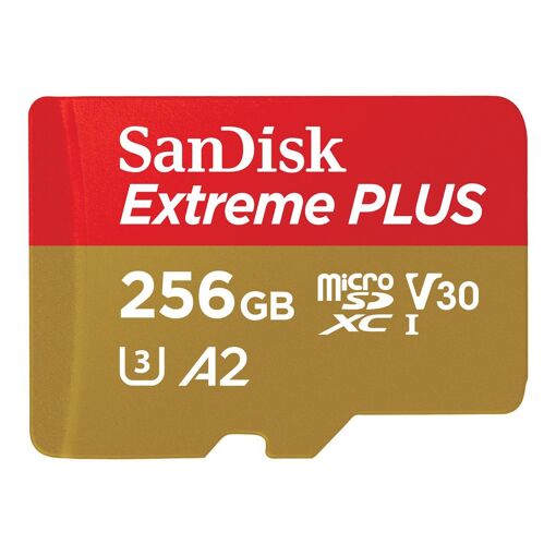 SanDisk Extreme PLUS MicroSDXC Card (includes SD Adapter) - 256GB - A2 / Video Class V30 / UHS-I U3 / Class10
