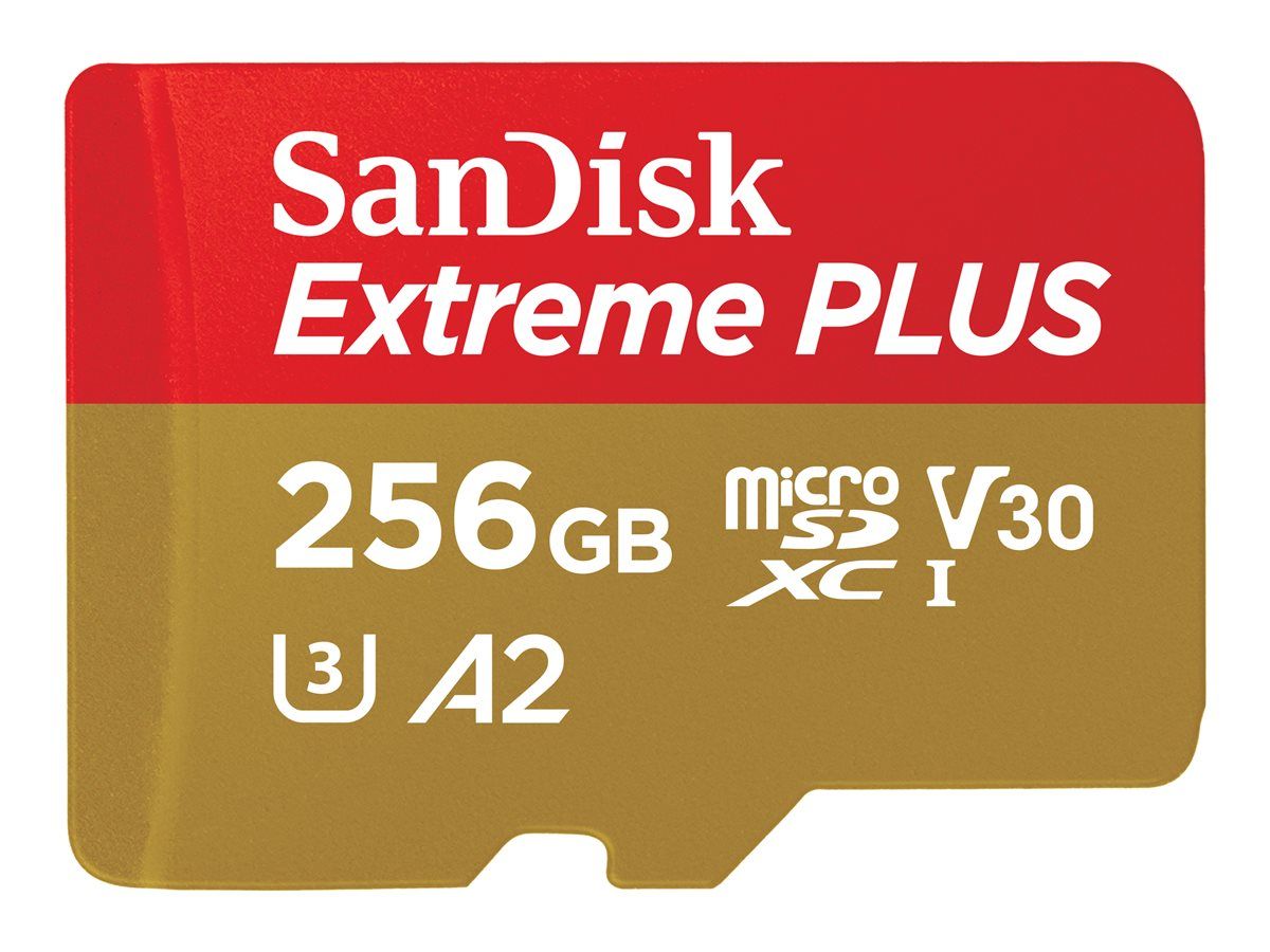 Tarjeta de memoria SanDisk Extreme PLUS (incluye adaptador microSDXC a SD) - 256 GB - A2 / Clase de vídeo V30 / UHS-I U3 / Clase 10