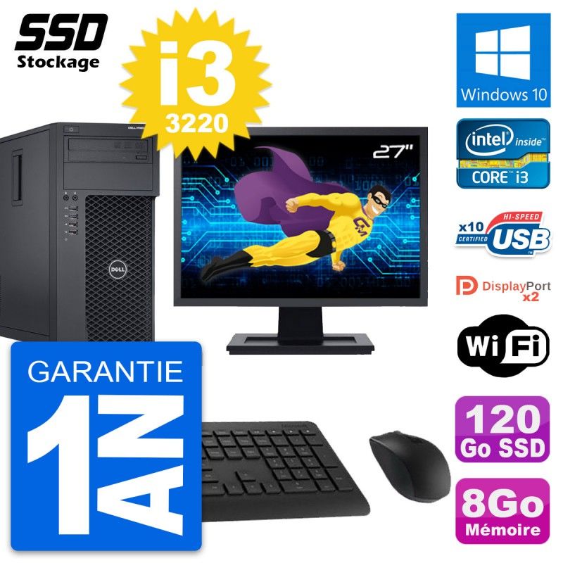 Dell Precision T1650 MT Desktop Computer | 27" Screen | Intel i3-3220 | 8GB RAM | 120GB SSD | Windows 10