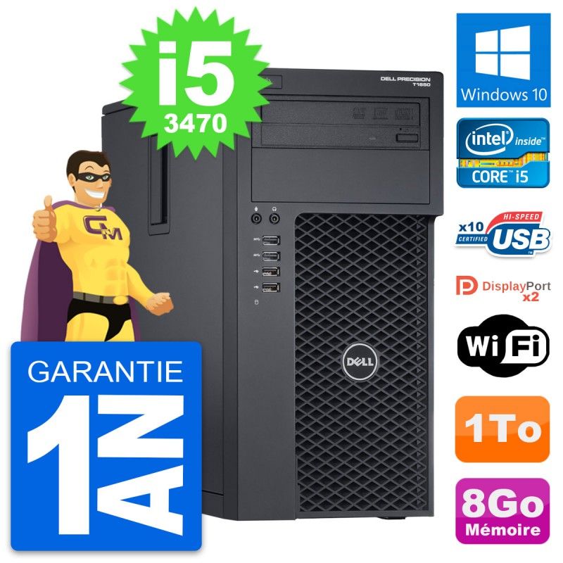 Dell Precision T1650 MT Desktop PC - Intel i5-3470, 8GB RAM, 1TB HDD, Windows 10, WiFi