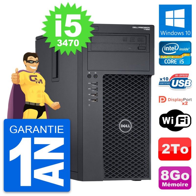 Dell Precision T1650 MT Desktop Computer - Intel i5-3470, 8GB RAM, 2TB HDD, Windows 10, WiFi