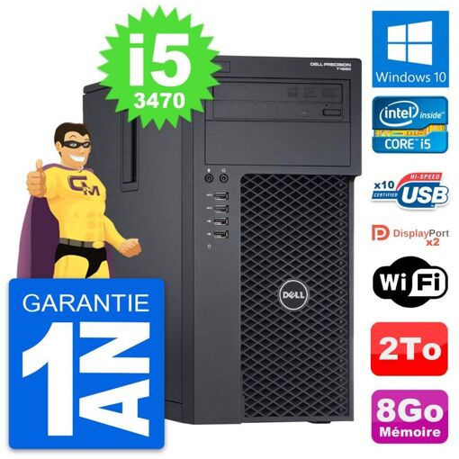 Computadora de escritorio Dell Precision T1650 MT - Procesador Intel i5-3470, 8 GB de RAM, 2 TB HDD, Windows 10, WiFi