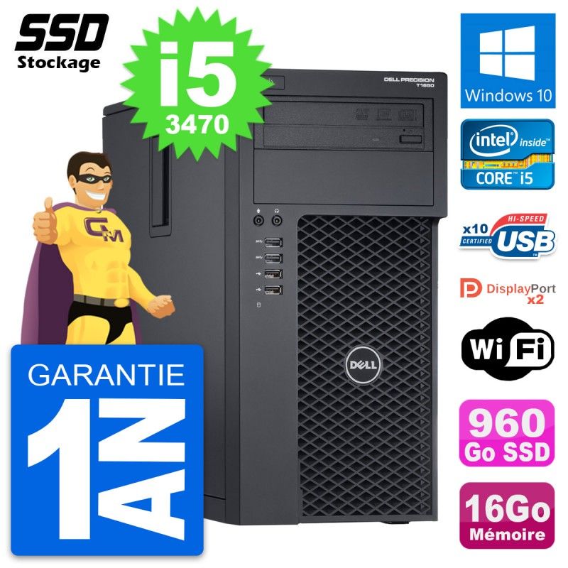 Dell Precision T1650 MT Desktop Computer - Intel Core i5-3470, 16GB RAM, 960GB SSD, Windows 10