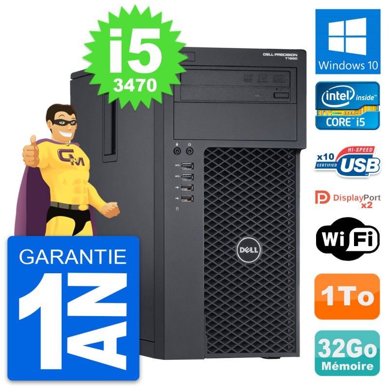 Dell Precision T1650 MT Desktop PC - Core i5-3470, 32GB RAM, 1TB HDD, Windows 10, WiFi