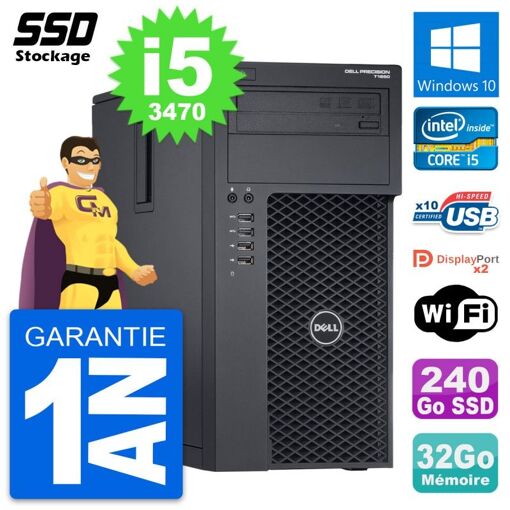 Dell Precision T1650 MT Desktop PC - Intel i5-3470, 32GB RAM, 240GB SSD, Windows 10, WiFi