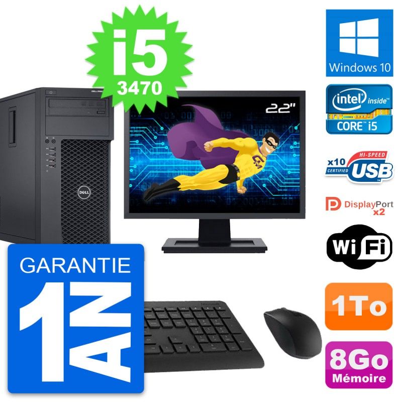 Dell Precision T1650 MT Desktop Computer - 22" Screen, Intel i5-3470, 8GB RAM, 1TB HDD, Windows 10, WiFi
