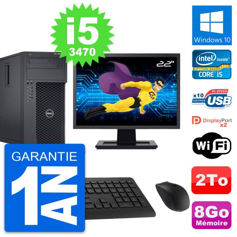 Dell Precision T1650 MT Desktop PC - 22" Screen, Intel i5-3470, 8GB RAM, 2TB HDD, Windows 10, WiFi