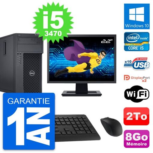 Dell Precision T1650 MT Desktop PC - 22" Screen, Intel i5-3470, 8GB RAM, 2TB HDD, Windows 10, WiFi