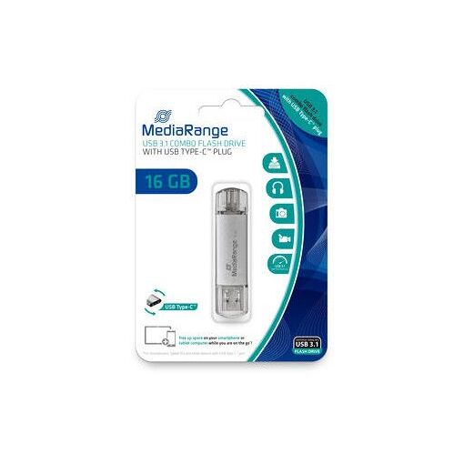 MediaRange USB 3.1/USB-C Flash Drive - 16GB - Silver