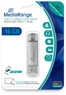 MediaRange USB 3.1/USB-C Flash Drive - 16GB - Silver