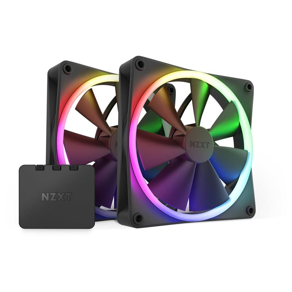 NZXT F140 RGB Twin PC Case Fan, 14cm Processor Fan, Black 2-Pack