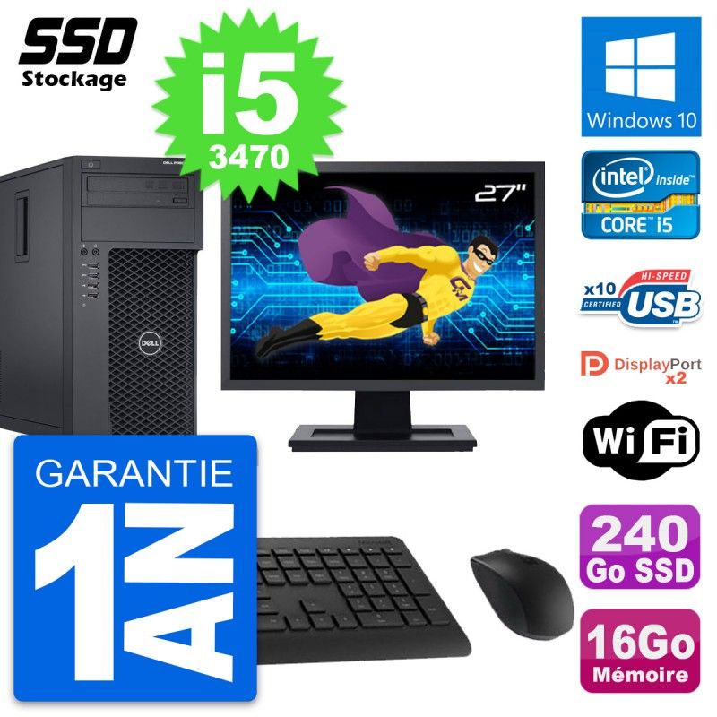 Dell Precision T1650 MT Desktop Computer | 27" Screen | Intel i5-3470 | 16GB RAM | 240GB SSD | Windows 10