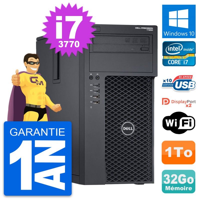 Dell Precision T1650 MT Desktop - Core i7, 32GB RAM, 1TB Storage, Windows 10