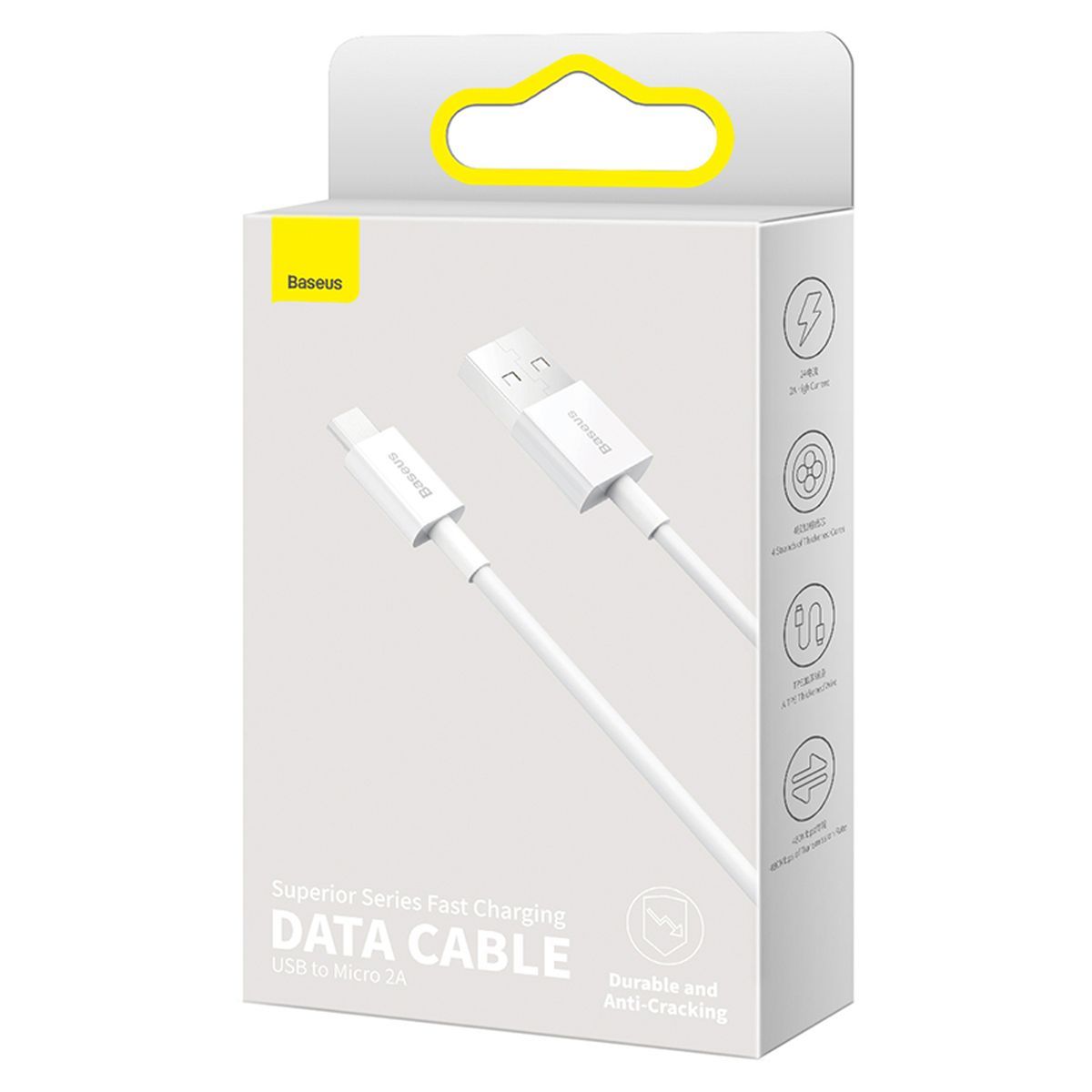 Baseus 2A Fast Charging Micro USB Cable, White (1m)
