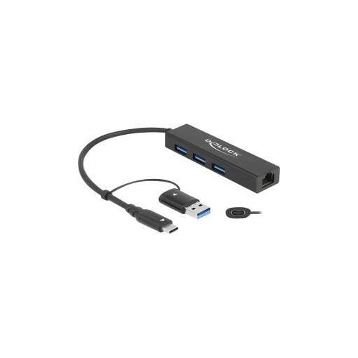 Delock 3-Port USB 3.2 Gen 1 Hub with LAN and USB-C/A
