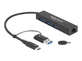 Hub USB 3.2 Gen 1 de Delock con 3 puertos, LAN y USB-C/A