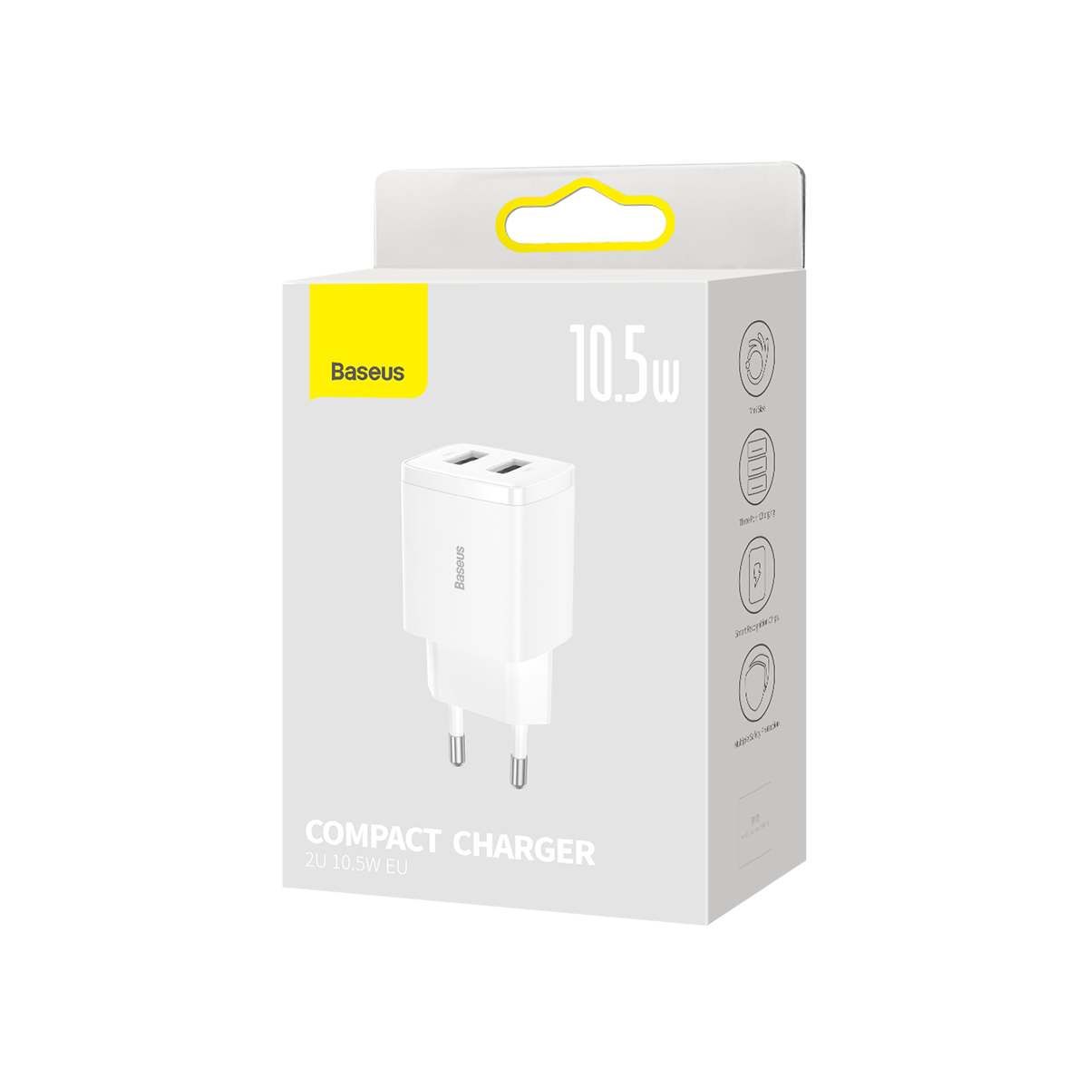 Baseus Compact Wall Charger, 10.5W, White