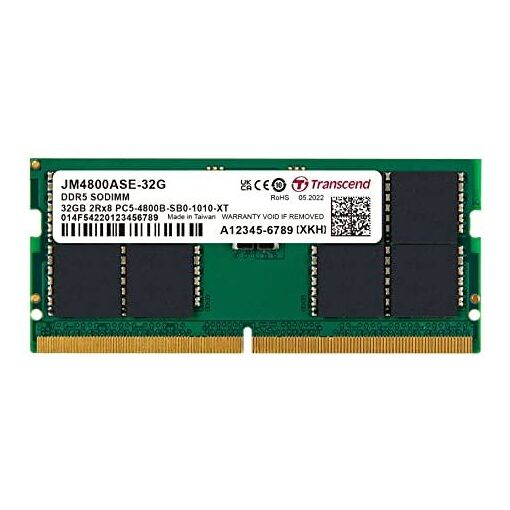Módulo Transcend JetRAM - DDR5 - 32 GB - SO-DIMM 262 pines - 4800 MHz / PC5-38400 - CL40 - 1,1 V - memoria con búfer - ECC integrado en el chip