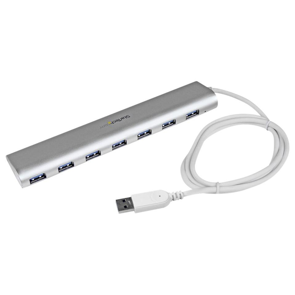 StarTech.com 7-Port USB 3.0 Hub with Integrated Cable - Aluminum Case, Silver - USB Device Sharing Switch - 7x SuperSpeed USB 3.0 - Desk Top