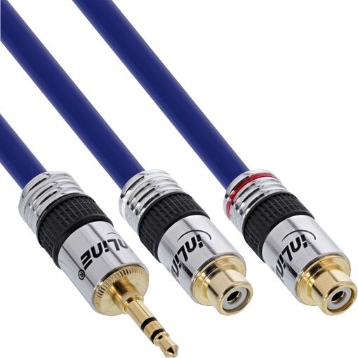 InLine 89941P 0.25m Audio Cable, 2x RCA to 3.5mm Jack, Blue