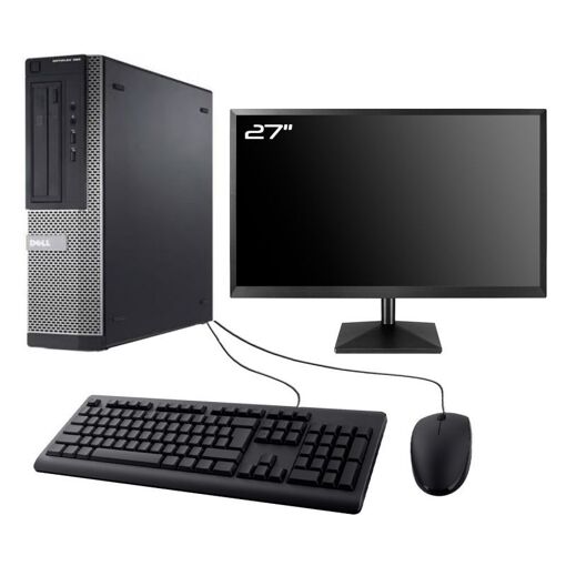 PC de escritorio Dell Optiplex 390 DT - Pantalla de 27", Procesador Intel I3-2100, 8 GB de RAM, 480 GB SSD, Windows 10 con Wifi