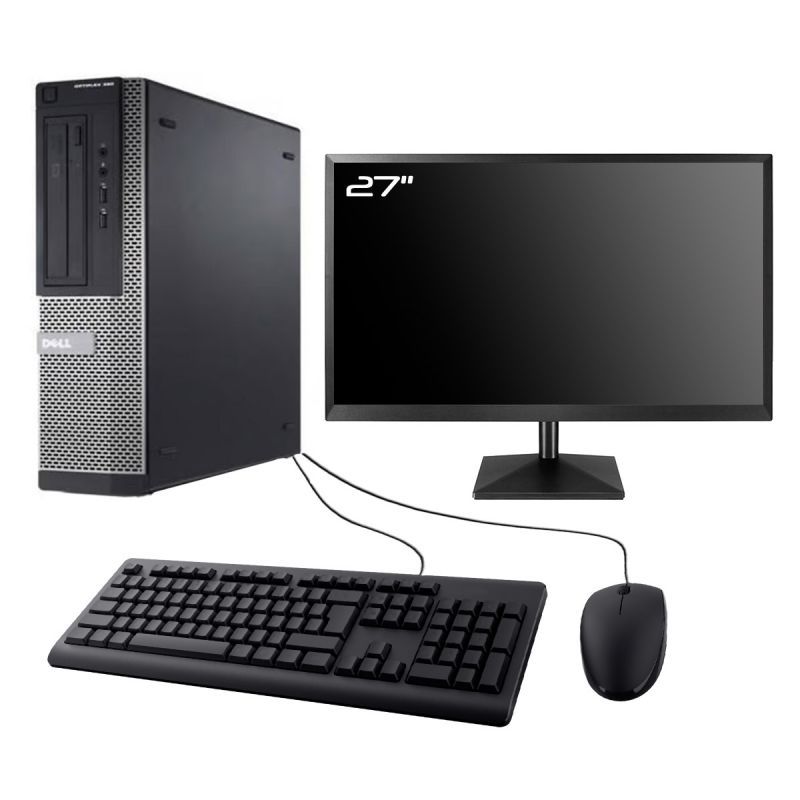 Dell Optiplex 390 DT Desktop PC - 27" Screen, Intel I3-2100, 8GB RAM, 480GB SSD, Windows 10 with Wifi