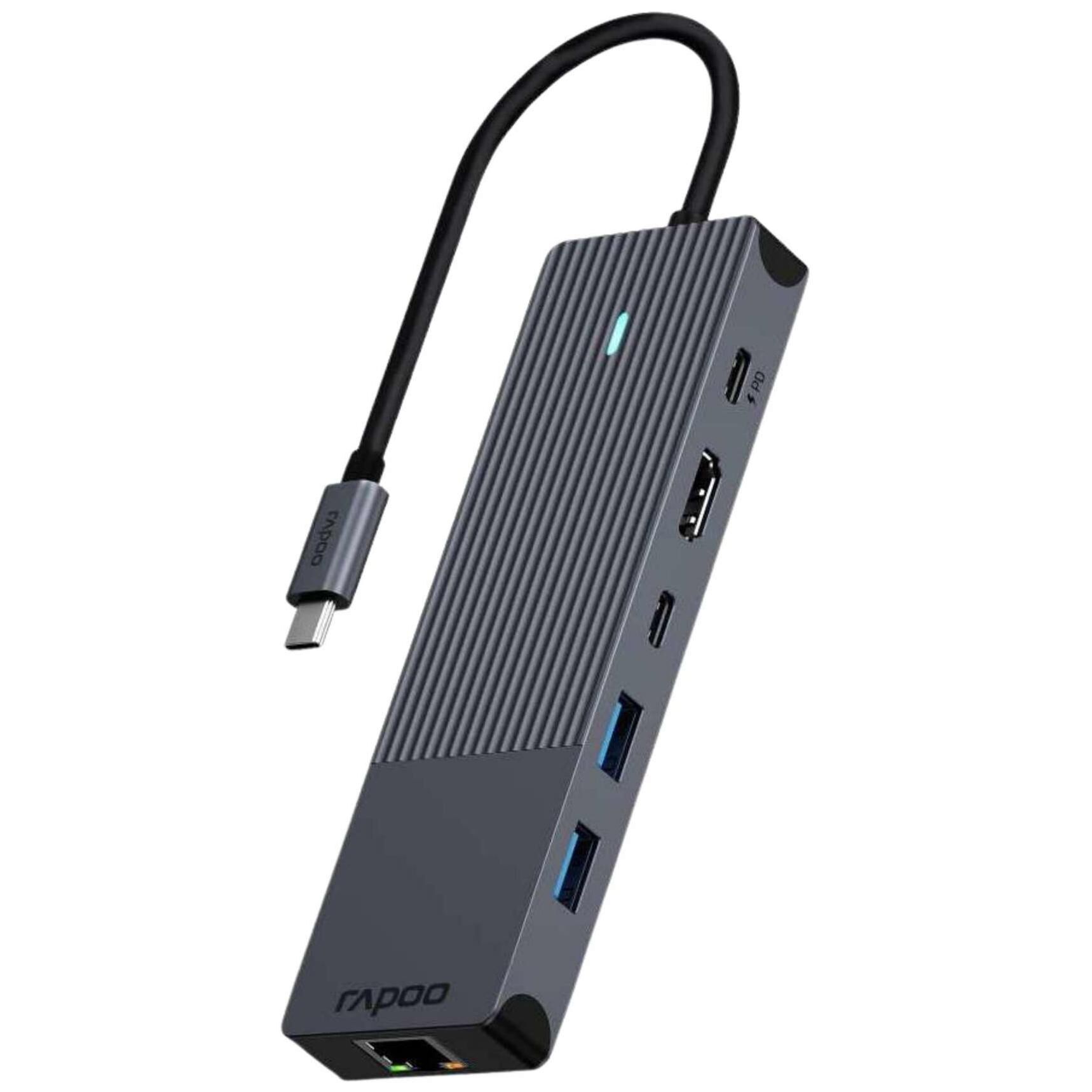 Rapoo UCM-2002 HDMI, RJ-45, USB 3.2 Gen 1 (3.1 Gen 1) Type-C Adapter and Card Reader