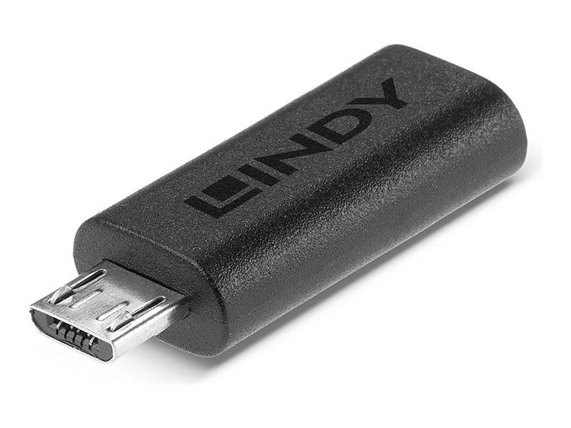 Adaptador USB Lindy - USB-C a Micro-USB Tipo B - USB 2.0 - Negro