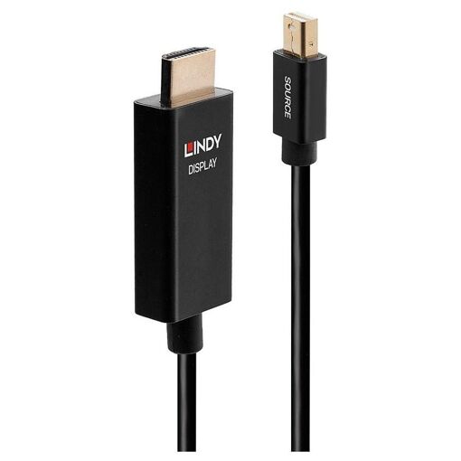 Lindy Adaptor Cable - Mini DisplayPort to HDMI - 50cm - Shielded - Black - Round, 4K Support