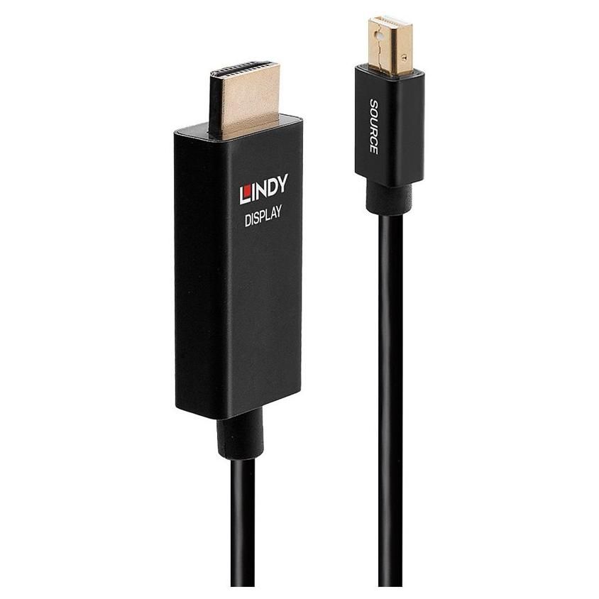 Lindy Adaptor Cable - Mini DisplayPort to HDMI - 50cm - Shielded - Black - Round, 4K Support